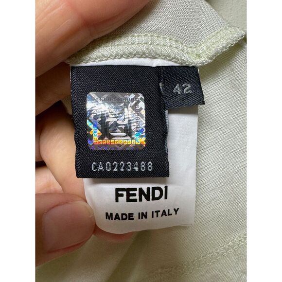 FENDI Silk Blend Bow Back Short Sleeve Tee, Ivory/Pink, Sz 44 (L-XL) - Picture 8 of 11